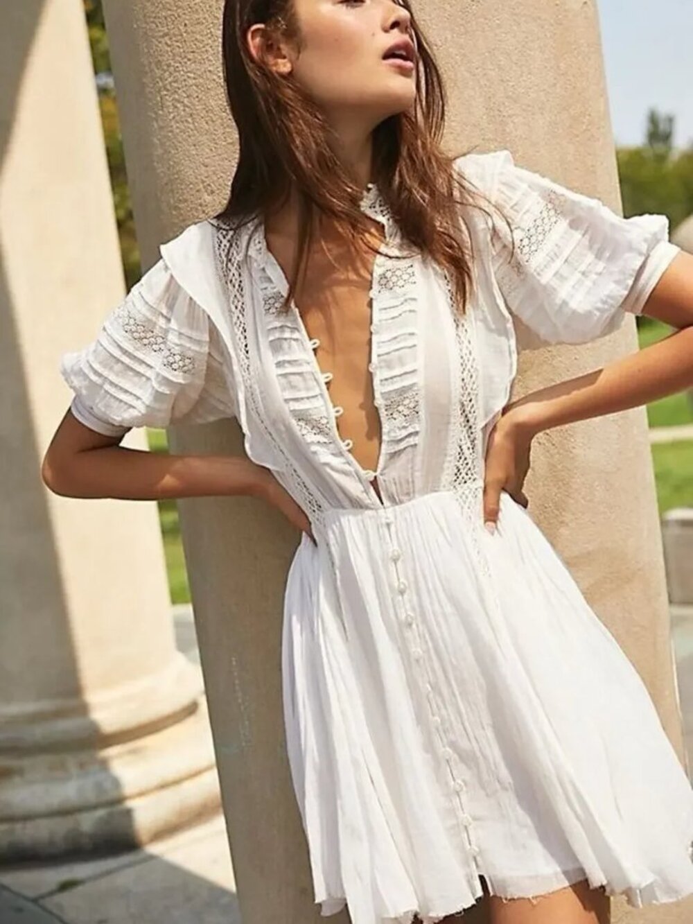 NWT Free People Sydney Dress XS Mini White Romantic Lace Embroidered Crochet